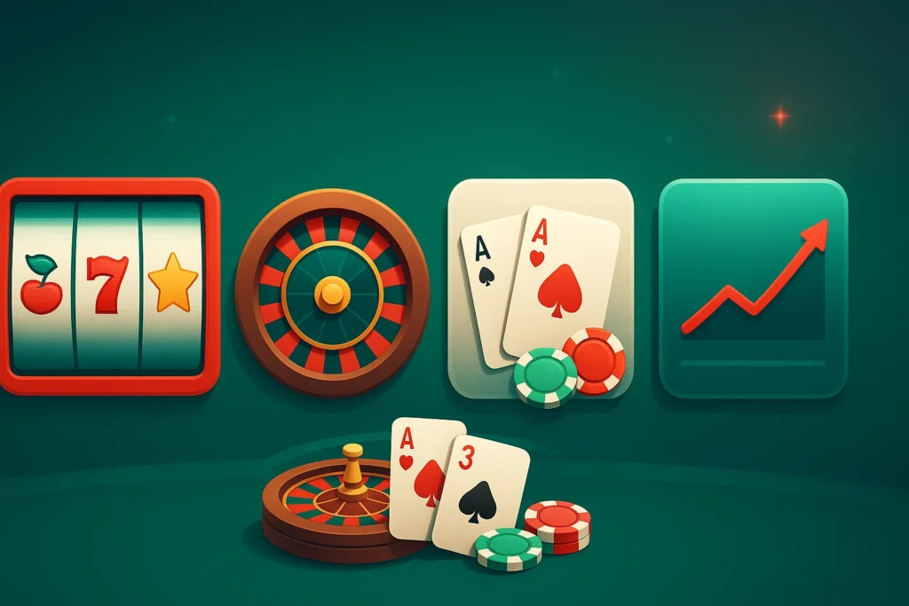 Iconos de tragaperras, ruleta, blackjack y juegos crash del casino online de Pin Up México